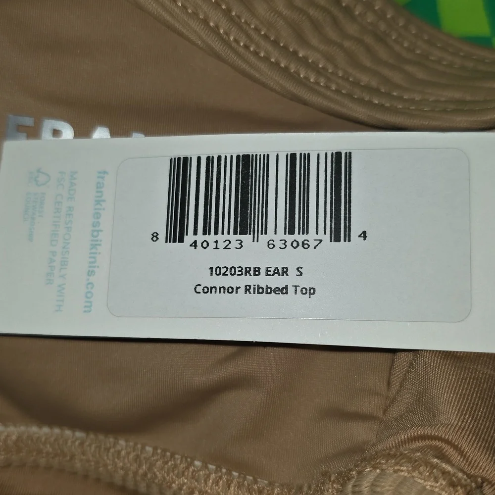 NWT Frankie's Bikinis Ribbed Connor Top & Jenna Bottom in Tan Bikini SET